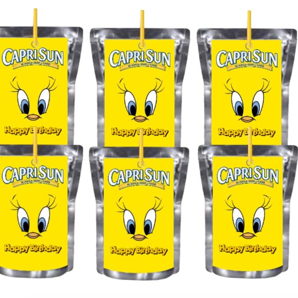 Custom Happy Birthday Edition Juice Pouche Labels, Yellow, Set of 12 - Picture 3 of 4